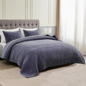 Tamara Velvet Quilt Set-Blue Hand Home