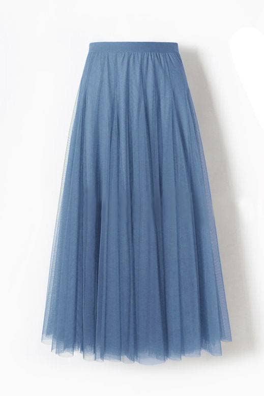 20 colors Flowy Elastic Waist Tulle Pleated Skirt-Blue Hand Home
