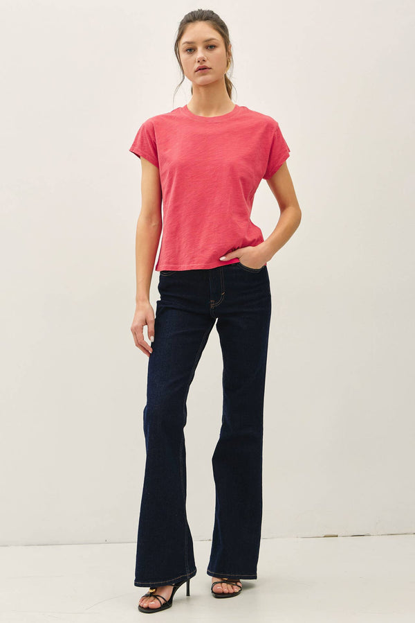 GARMENT DYE COTTON SLUB SLIM FIT CREWNECK BABY TEE-Blue Hand Home
