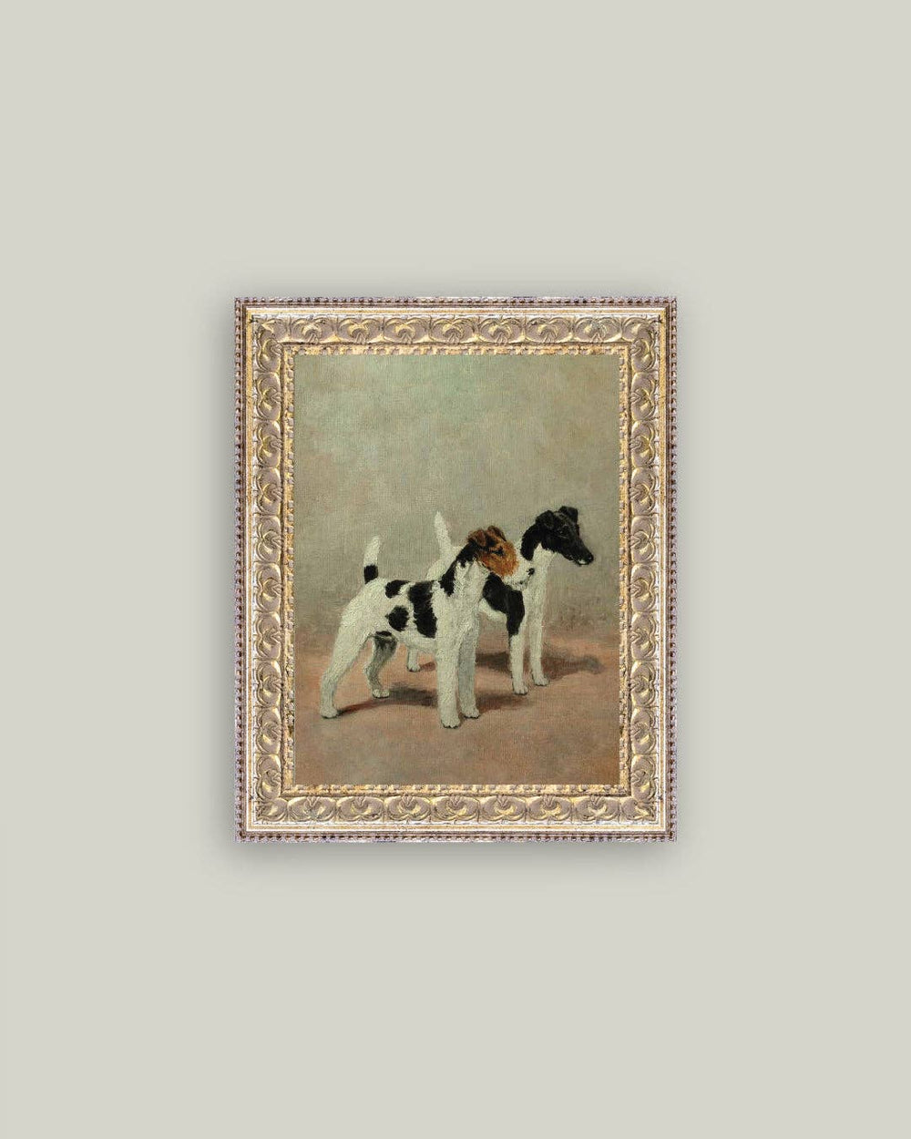 Two Fox Terriers Framed Antique Art-Blue Hand Home