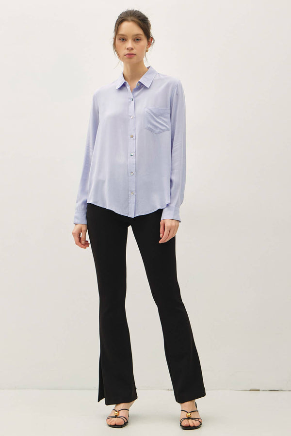 CLASSIC CUT BUTTON UP LONG SLEEVE TOP-Blue Hand Home