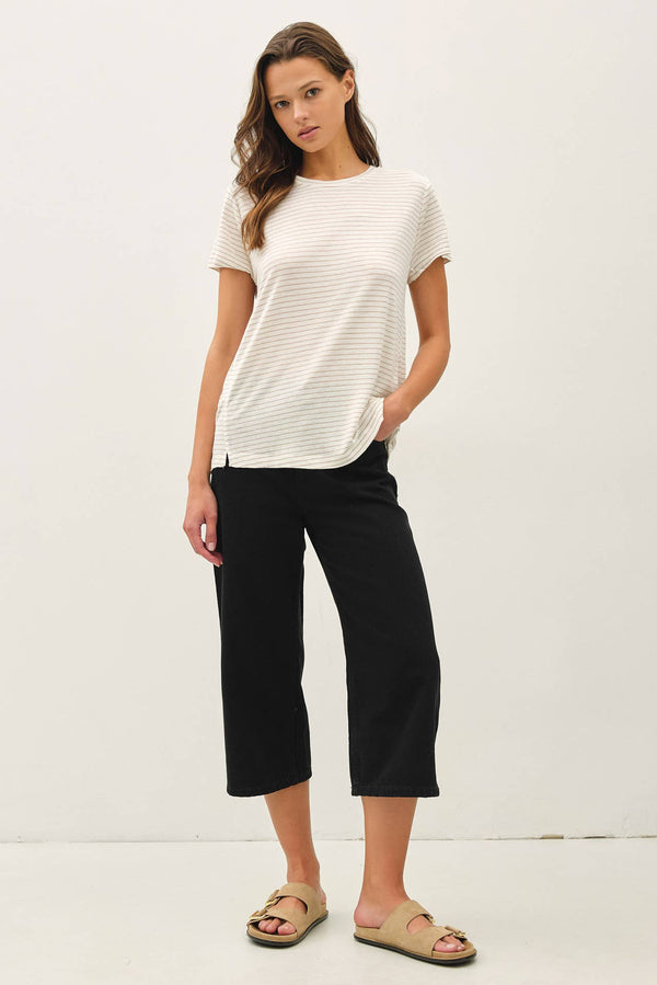 LINEN BLENDED STRIPED RELAXED TEE-Blue Hand Home