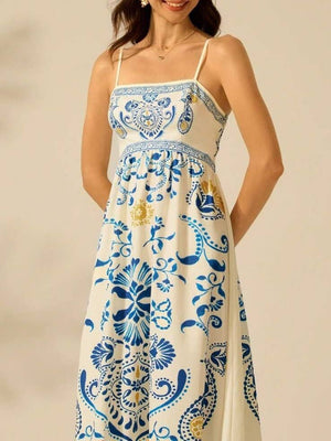 Cascais Bohemia Tropical palm strappy sundress-Blue Hand Home