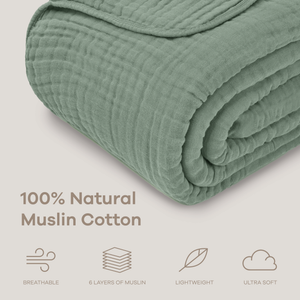 Muslin Blanket for Adults, 6-Layer Bedding by Comfy Cubs-Blue Hand Home