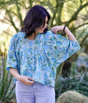 Anjou Top O/S Turquoise Sage-Blue Hand Home