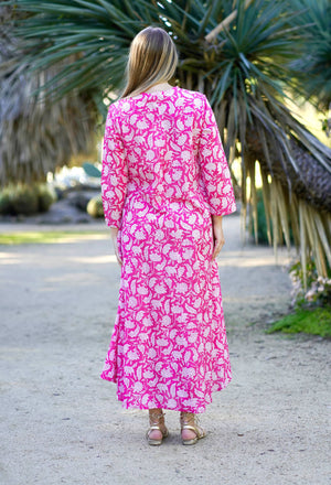 Calypso Dress Pink White-Blue Hand Home