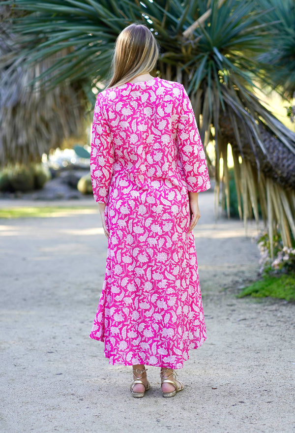 Calypso Dress Pink White-Blue Hand Home