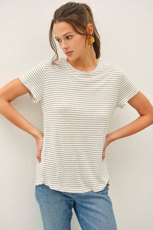 LINEN BLENDED STRIPED RELAXED TEE-Blue Hand Home