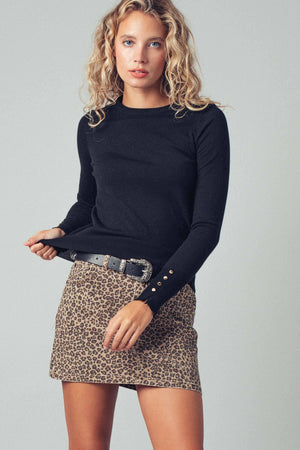 Polished Button Cuff Slim Knit Top-Blue Hand Home