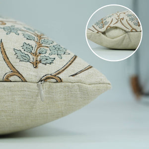Block Print Handmade Linen Blend Pillow Cover- Vishal Pushp-Blue Hand Home