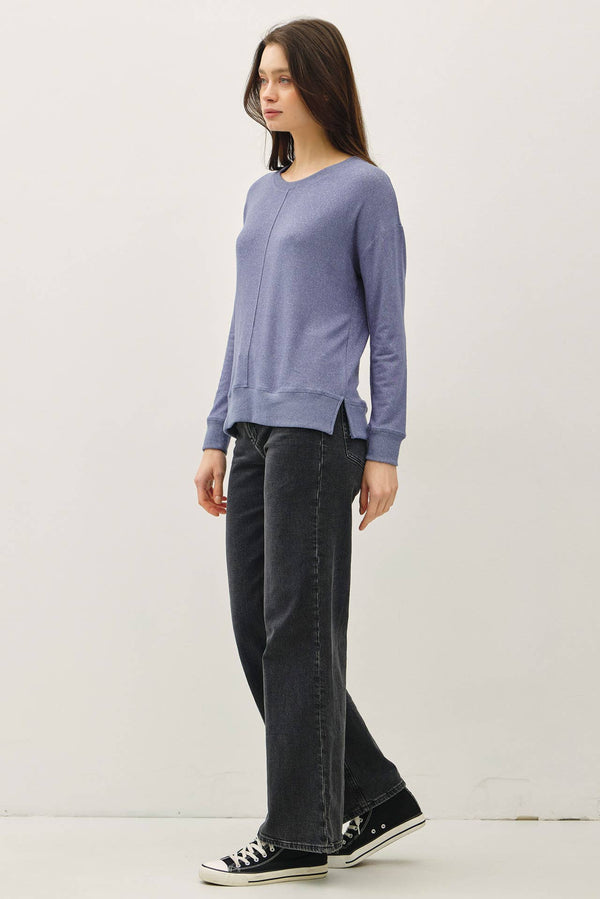 ROUND NECK HACCI BRUSHED PULLOVER KNIT TOP-Blue Hand Home