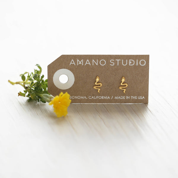 Teeny Tiny Serpent Studs Earrings-Blue Hand Home