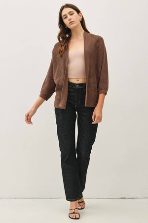 DIAMOND PATTERN DOLMAN 3/4 SLEEVE OPEN CARDIGAN-Blue Hand Home