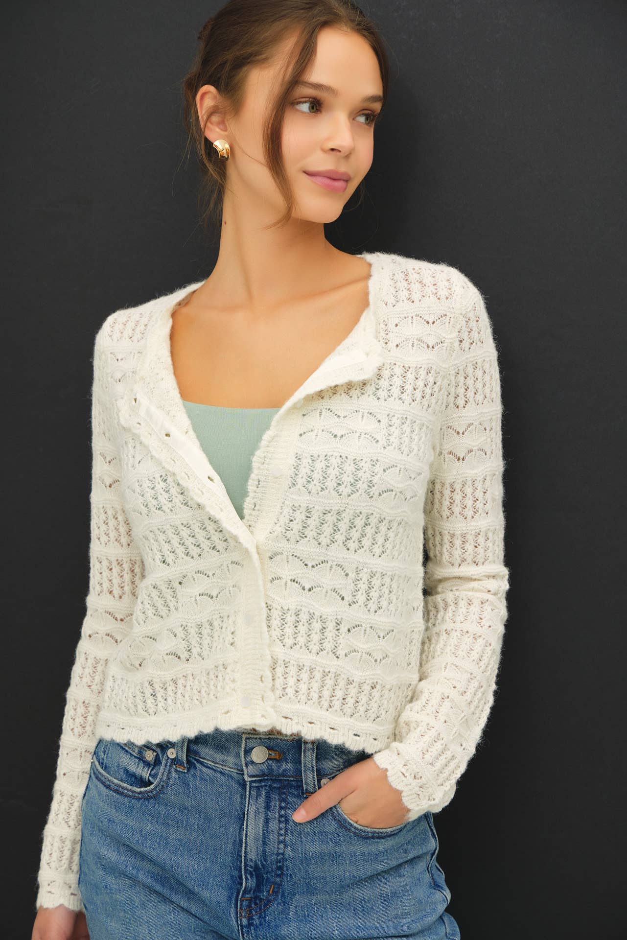 Openwork Knit Scalloped Edge Cardigan | Be Cool