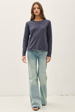 Cotton Slub Crewneck Long Sleeve Tee