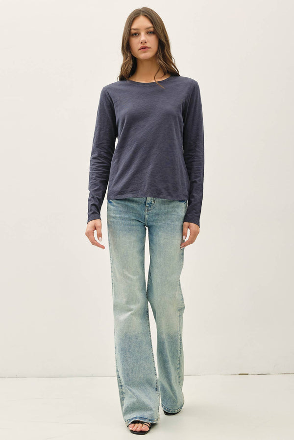 Cotton Slub Crewneck Long Sleeve Tee