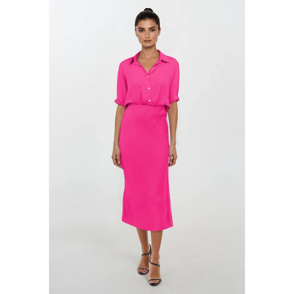 Button Up Midi Shirt Dress-Blue Hand Home