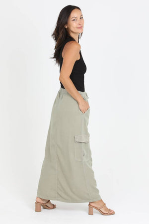 N6373-ASIS TENCEL CARGO POCKET MAXI SKIRT-Blue Hand Home