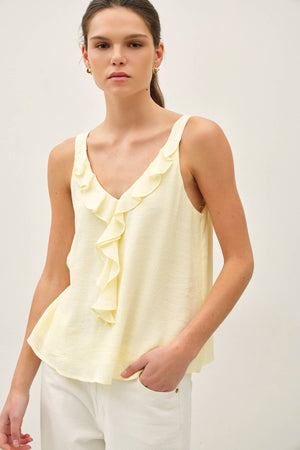 CRINKLED CHIFFON RUFFLE TANK TOP-Blue Hand Home