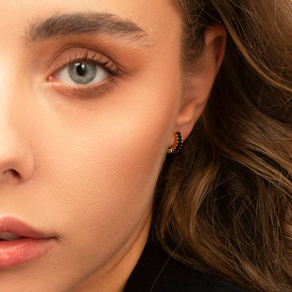 BLACK BAGUETTE HUGGIE EARRINGS - E-HT1190BLACK / E-HT1189BLA-Blue Hand Home