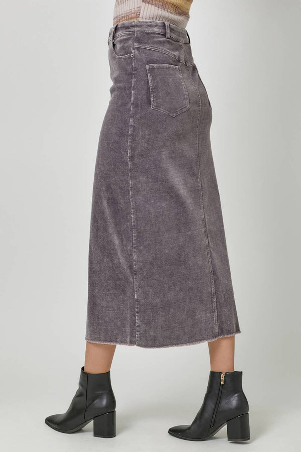 60742 Washed Front Slit Corduroy Skirt-Blue Hand Home