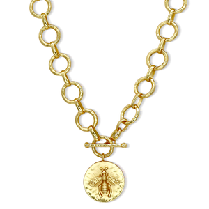 Queen Bee Toggle Necklace with Enamel - 24K Gold Plated
