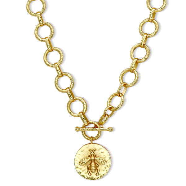 Queen Bee Toggle Necklace with Enamel - 24K Gold Plated