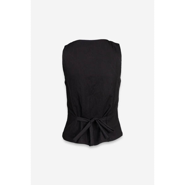 Sleeveless Woven Vest With Back Tie-Blue Hand Home