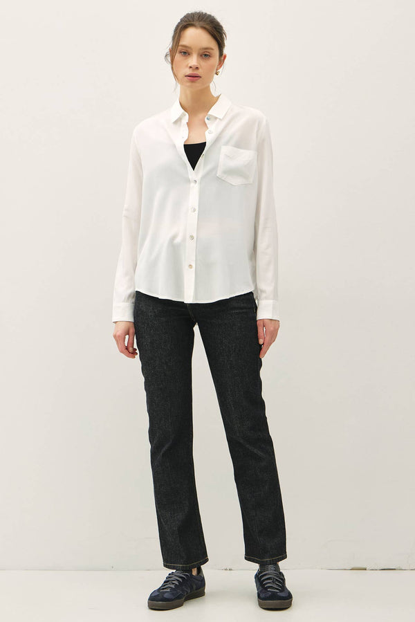 CLASSIC CUT BUTTON UP LONG SLEEVE TOP-Blue Hand Home