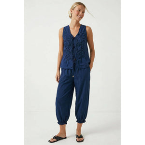 Ruched Front Tie Top-Blue Hand Home