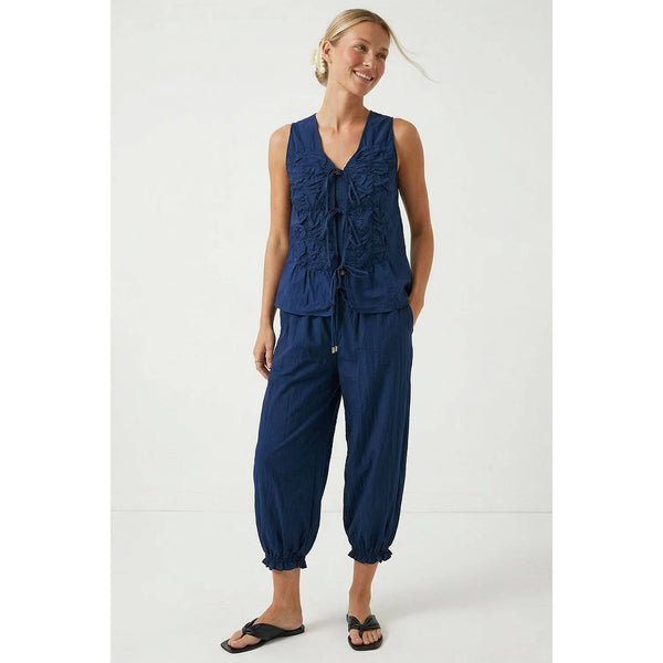 Ruched Front Tie Top-Blue Hand Home