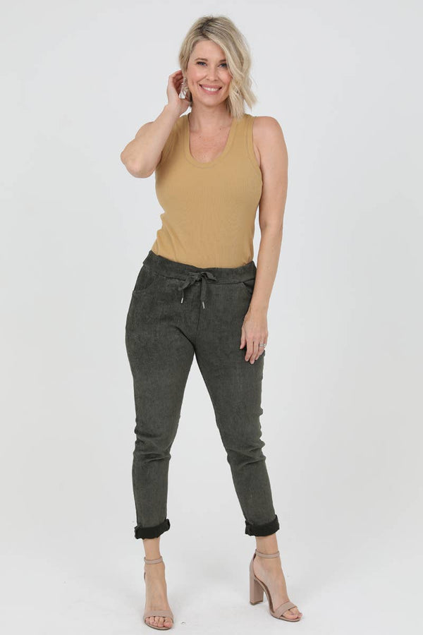 NPA28-ASIS ONE SIZE STRETCH CORDUROY DRAWSTRING WAIST PANTS-Blue Hand Home