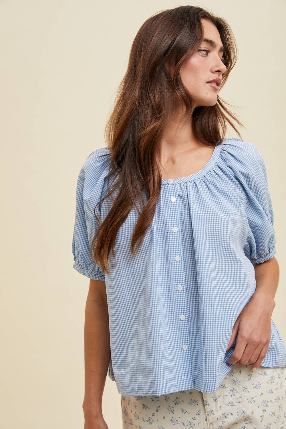 Mini Checkered Button-Up Blouse / Wl24-9779-Blue Hand Home