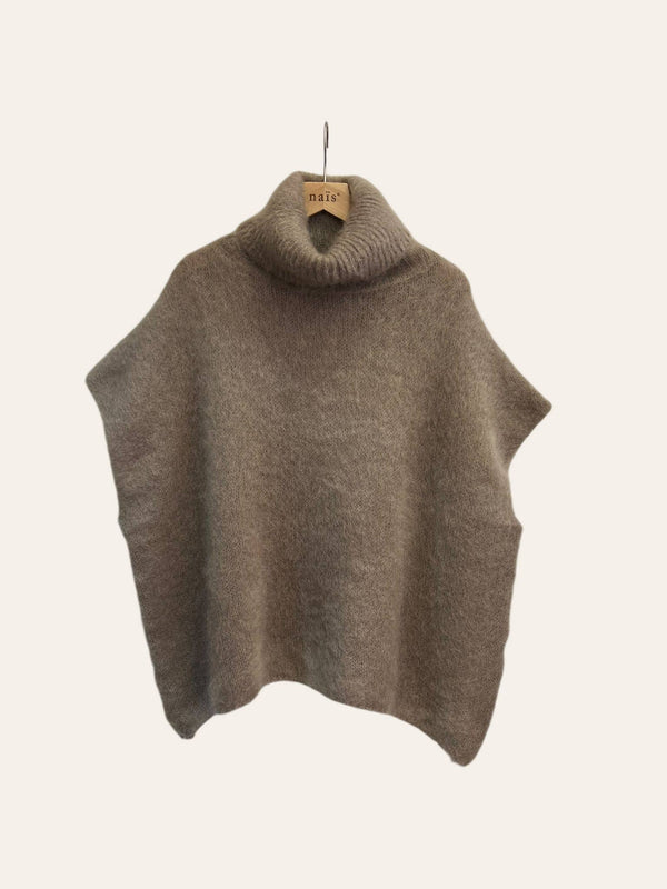 80% Kid Mohair Turtleneck Poncho Sweater: Black / One Size-Blue Hand Home