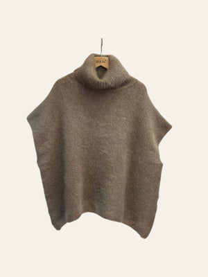 80% Kid Mohair Turtleneck Poncho Sweater: Kaki / One Size-Blue Hand Home