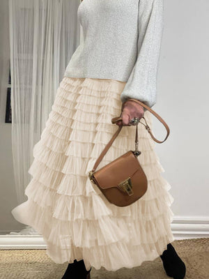 Chic Elastic Waist Tulle Tutu Midi Skirt-Blue Hand Home
