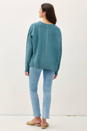 OVERSIZED SLUB YARN SWEATER WITH BACK STITCHING-Blue Hand Home