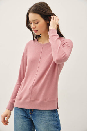 ROUND NECK HACCI BRUSHED PULLOVER KNIT TOP-Blue Hand Home