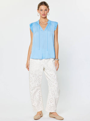 Margot Pleated Sleeve Blouse-Blue Hand Home