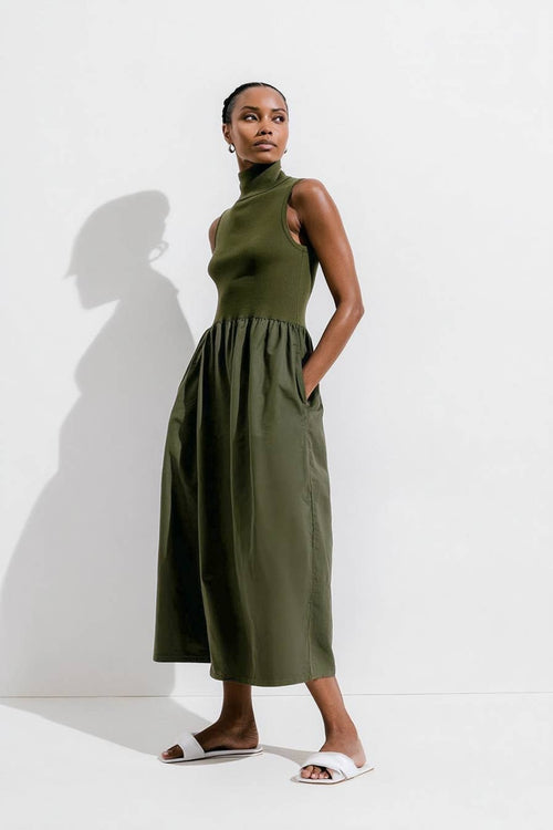 Sleeveless Mock Neck Maxi Dress-Blue Hand Home