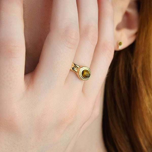 TIGER EYE OVAL SIGNET RING - R-F1387-Blue Hand Home