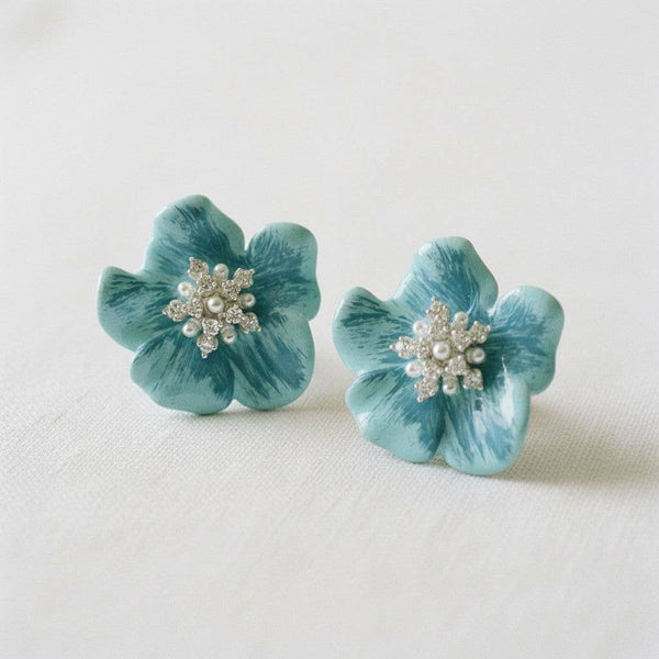 Whimsical Floral Gemstone Drop Earrings-Blue Hand Home