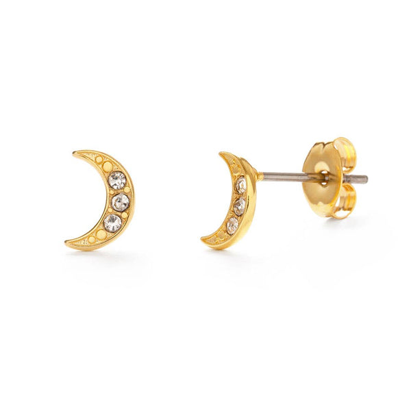 Crescent Moon Crystal Stud Earrings-Blue Hand Home