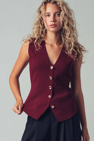 Sculpted Button-Front Knit Vest-Blue Hand Home