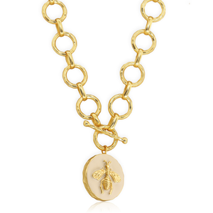 Queen Bee Toggle Necklace with Enamel - 24K Gold Plated