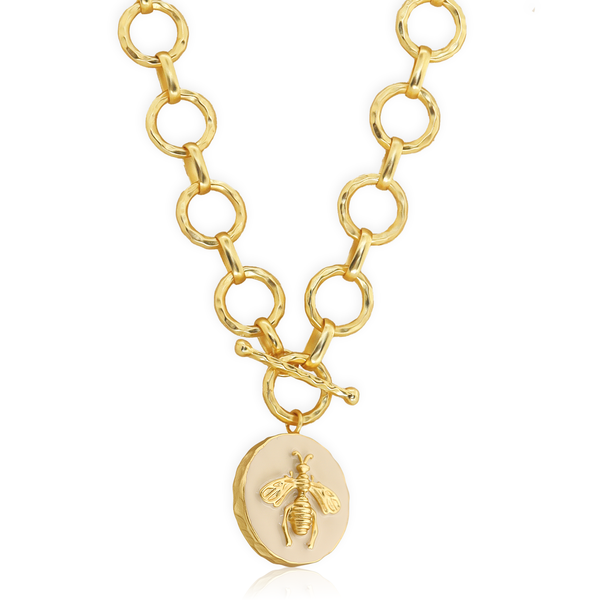 Queen Bee Toggle Necklace with Enamel - 24K Gold Plated