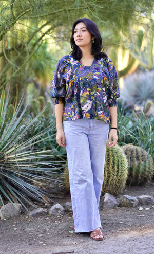 Anjou Top O/S Teal Gold-Blue Hand Home
