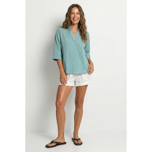 Contrast Stitch Detail Popover Blouse-Blue Hand Home
