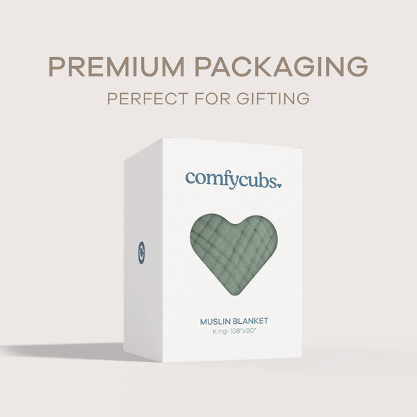 Muslin Blanket for Adults, 6-Layer Bedding by Comfy Cubs-Blue Hand Home