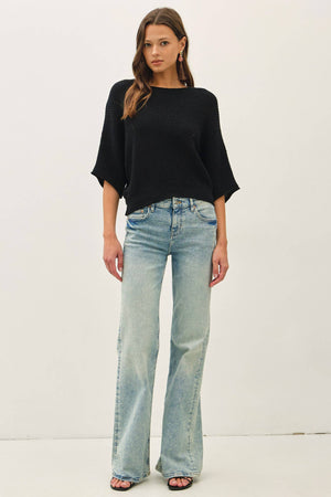 POINTELLE DOLMAN SLEEVE CROPPED SWEATER-Blue Hand Home